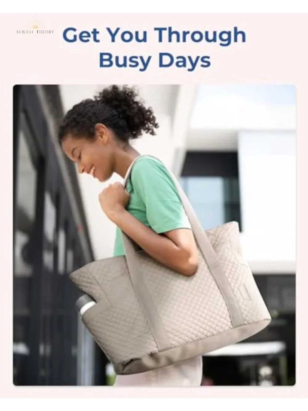 Quilted Puffer Tote Bag for Women, 20L Work Bag with Zipper, Yoga Mat Buckle,